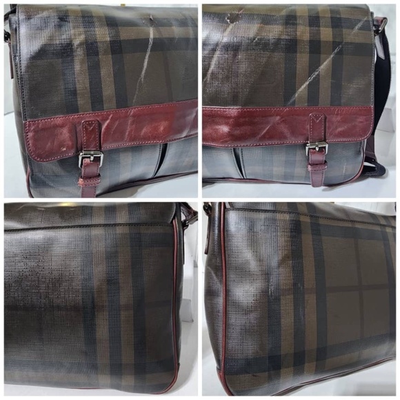 Authentic Burberry Smoked Check Crossbody/Messenger Bag Wine/Brown - Picture 10 of 16